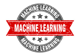 Obraz premium machine learning round stamp with ribbon. label sign