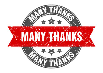 many thanks round stamp with ribbon. label sign