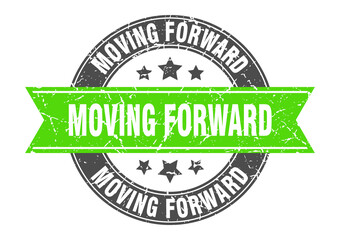 moving forward round stamp with ribbon. label sign