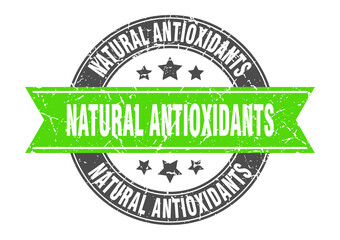 Obraz premium natural antioxidants round stamp with ribbon. label sign