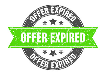 offer expired round stamp with ribbon. label sign