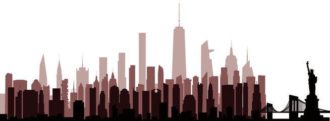 Idealized New York skyline with 53 of the city's best-known tall buildings.