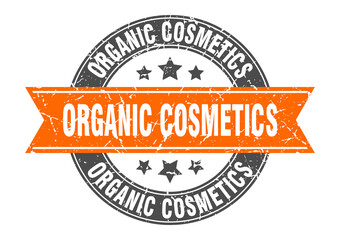 organic cosmetics round stamp with ribbon. label sign