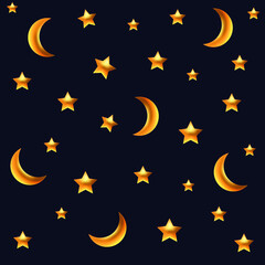 3D golden vector illustration golden stars and moon. Golden stars background.  Print for web background, wrapping, decor,etc.