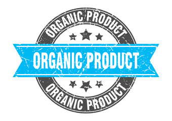 organic product round stamp with ribbon. label sign