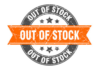 out of stock round stamp with ribbon. label sign