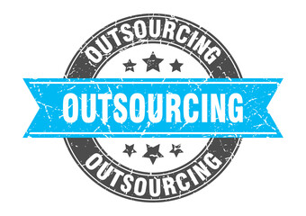 Obraz premium outsourcing round stamp with ribbon. label sign