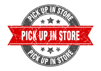 pick up in store round stamp with ribbon. label sign