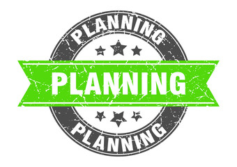 planning round stamp with ribbon. label sign