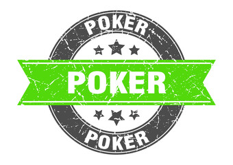 Fototapeta premium poker round stamp with ribbon. label sign