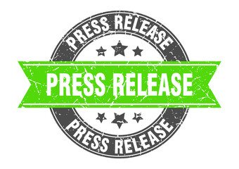 press release round stamp with ribbon. label sign