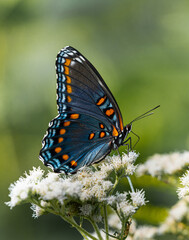 Red-spotted Purple Admiral Butterfly on white flowers