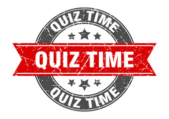 quiz time round stamp with ribbon. label sign