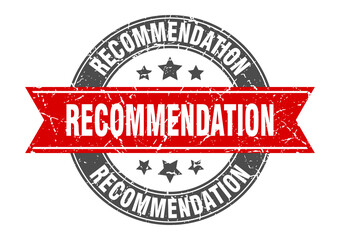 Obraz premium recommendation round stamp with ribbon. label sign