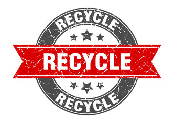 recycle round stamp with ribbon. label sign