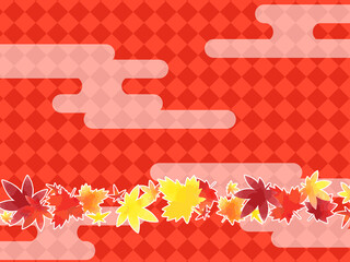 紅葉と市松模様の和風背景素材 Wall Mural Wallpaper Murals Konohana