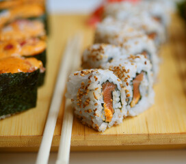 japanese traditional sushi. isolated on white.