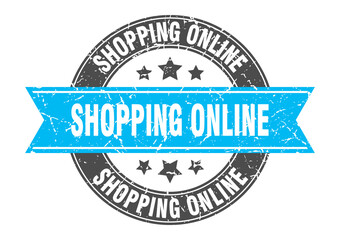 Fototapeta premium shopping online round stamp with ribbon. label sign