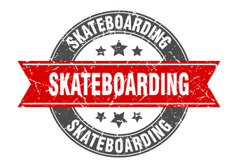 skateboarding round stamp with ribbon. label sign