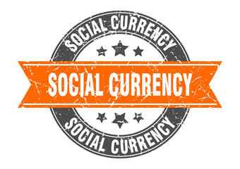 social currency round stamp with ribbon. label sign