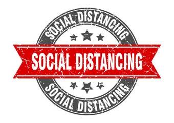 social distancing round stamp with ribbon. label sign