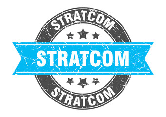 stratcom round stamp with ribbon. label sign