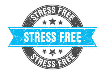 Fototapeta premium stress free round stamp with ribbon. label sign