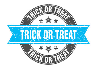 trick or treat round stamp with ribbon. label sign