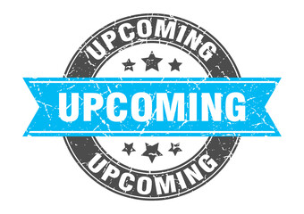 Obraz premium upcoming round stamp with ribbon. label sign