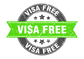 Fototapeta premium visa free round stamp with ribbon. label sign