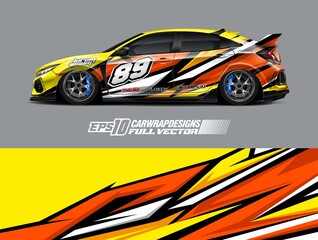 Fototapeta premium Car wrap decal graphic design. Abstract stripe racing background designs for wrap cargo van, race car, pickup truck, adventure vehicle. Eps 10