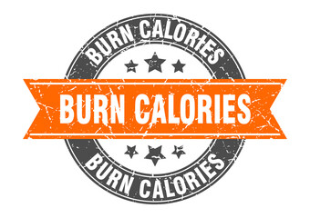 burn calories round stamp with ribbon. label sign