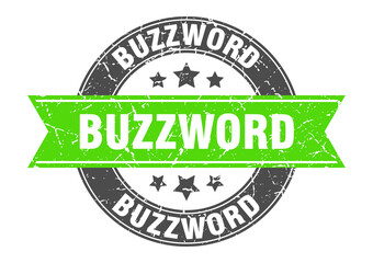 buzzword round stamp with ribbon. label sign