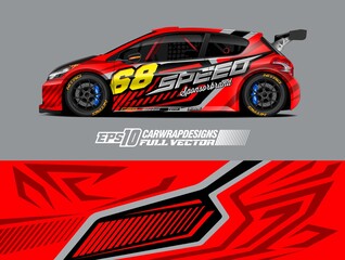 Naklejka premium Car wrap decal graphic design. Abstract stripe racing background designs for wrap cargo van, race car, pickup truck, adventure vehicle. Eps 10