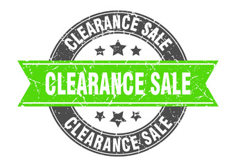 clearance sale round stamp with ribbon. label sign