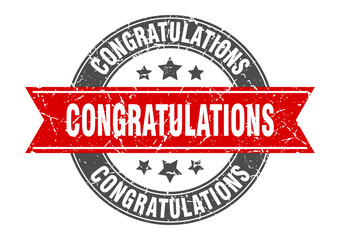 congratulations round stamp with ribbon. label sign