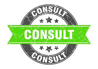 consult round stamp with ribbon. label sign