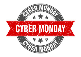 cyber monday round stamp with ribbon. label sign
