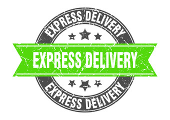 express delivery round stamp with ribbon. label sign