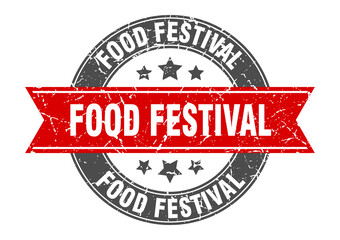 Obraz premium food festival round stamp with ribbon. label sign
