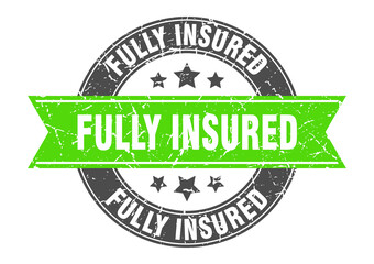 fully insured round stamp with ribbon. label sign
