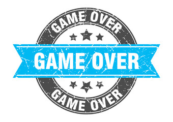 game over round stamp with ribbon. label sign