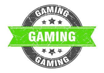 gaming round stamp with ribbon. label sign