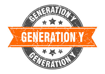 generation y round stamp with ribbon. label sign