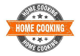 home cooking round stamp with ribbon. label sign