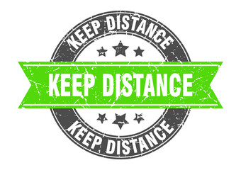 keep distance round stamp with ribbon. label sign