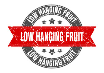 low hanging fruit round stamp with ribbon. label sign