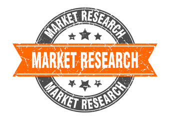 market research round stamp with ribbon. label sign