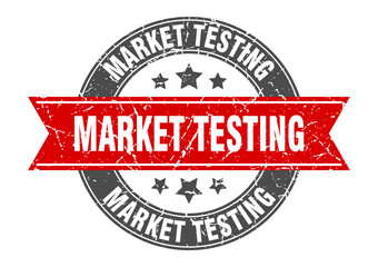 market testing round stamp with ribbon. label sign