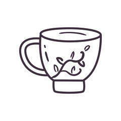 tea cup with leaves line style icon vector design